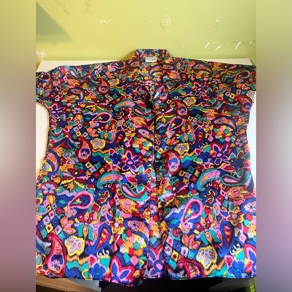 Copacabana Tops - Vintage glossy multi colored shirt Copacabana size xl